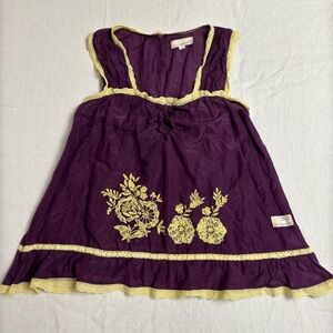 Odd Molly Silk Blend Purple Embroidered Babydoll Top Size 2 Indie Sleeze Retro